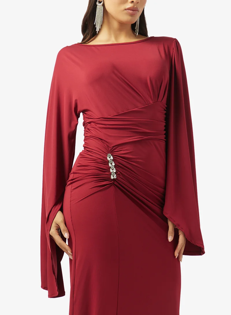 Khizana  Ruched Bodycon Dress With Slit Sleeves for Women | Best Price UAE